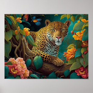 Poster Jaguar dans la forêt tropicale