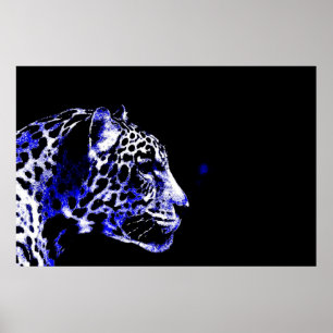 Poster Jaguar Pop Art Noir & Bleu
