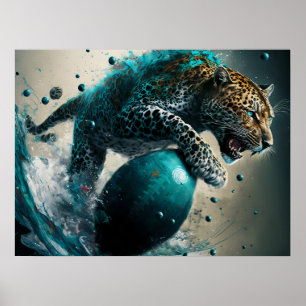 Poster Jaguar turquoise et football
