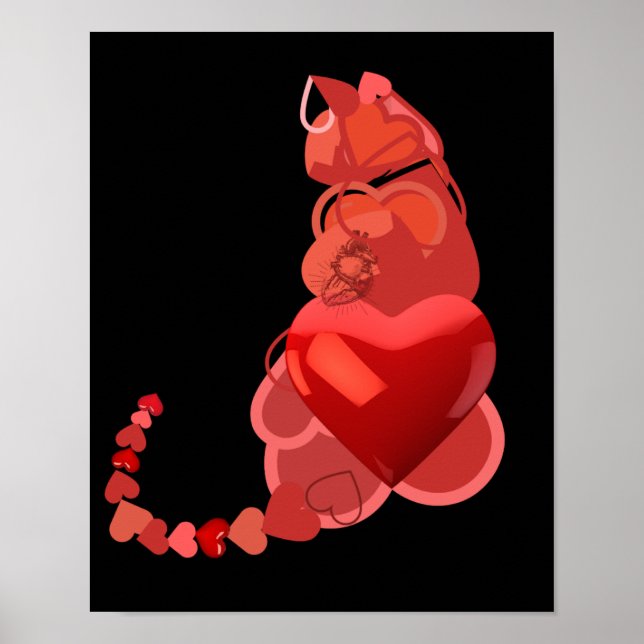 Poster J'ai coeur chats noir et rouge polaire (Devant)