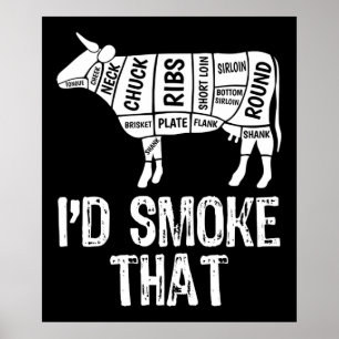 Poster J'Ai Fumé Que Vache BBQ Fumer Grillation Barbecue