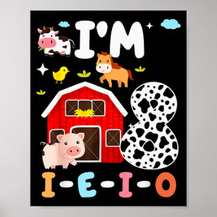 Poster J'ai huit ans I-e-i-o 8 ans animal de ferme 8ème a