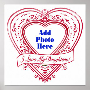 Poster J'ai Love My Daughters ! Photo Red Hearts