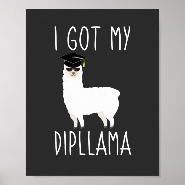 Poster J'Ai Obtenu Mon Dipllama Graduation Llama Pun (Devant)