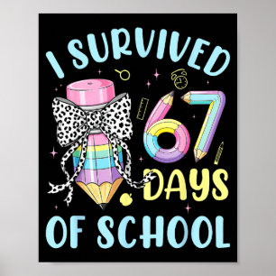 Poster J'ai survécu 67 jours d'école crayon mignon pastel