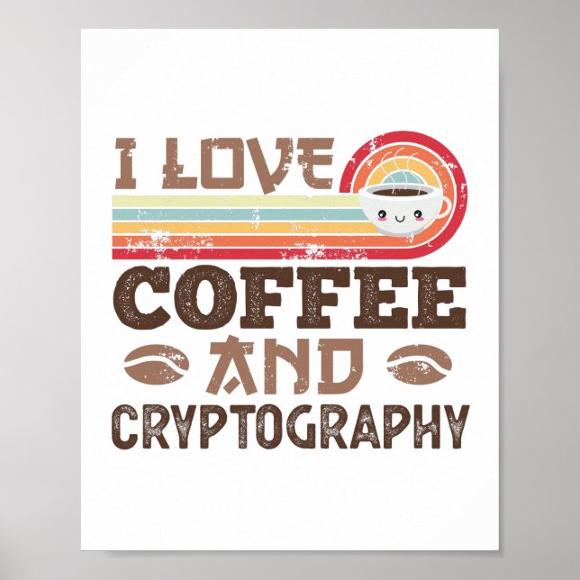 Poster J'aime Café et Cryptographie Retro Sunset Cadeau (Devant)