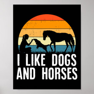 Poster J'Aime Chiens Et Chevaux Riding Fille Retro Vinta