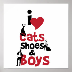 Poster J'aime des chats, des chaussures et des garçons