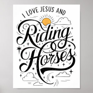 Poster J'Aime Jésus Et Les Chevaux D'Équitation Filles À