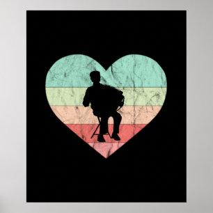 Poster J'aime l'accordéon Rétro Vintage Heart
