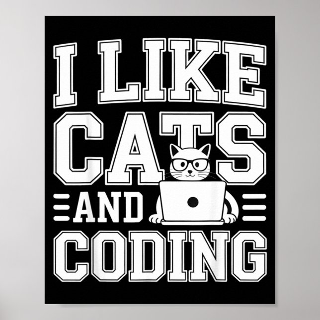 Poster J'aime les chats et le codeur de programmation sur (Devant)