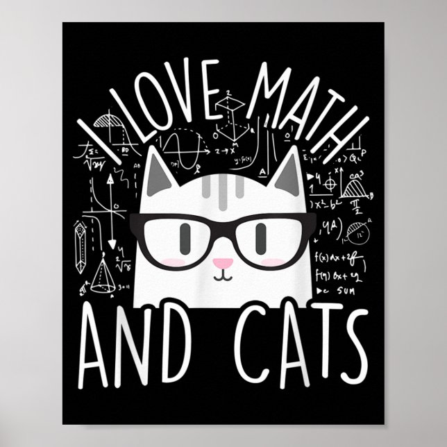 Poster J'Aime Les Maths Et Les Chats Cute Kitty Chat (Devant)