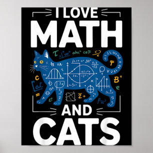Poster J'aime les maths et les chats Prof de maths drôle