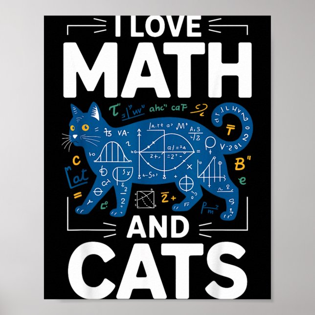 Poster J'aime les maths et les chats Prof de maths drôle  (Devant)