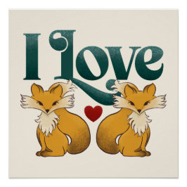 Poster J'Aime Les Renards Mignons Coeur