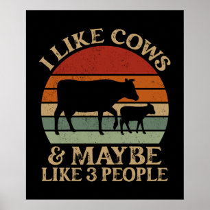 Poster J'Aime Les Vaches Et Peut-Être 3 Personnes Rétro F