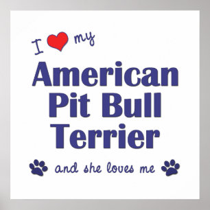 Poster J'Aime Mon American Pit Bull Terrier (Chien Fémini