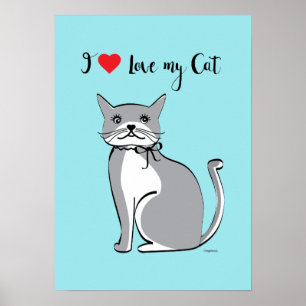 Poster J'aime mon chat, adorable, mignonne, personnalisab