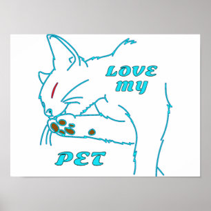 POSTER J'AIME MON CUTE AQUA PET CAT