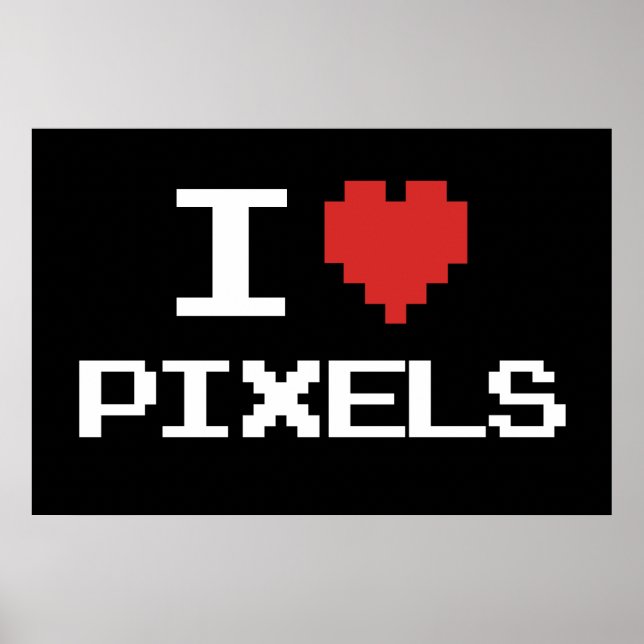 Poster J'aime pixels pixellisé coeur rétro 8bit gamer (Devant)