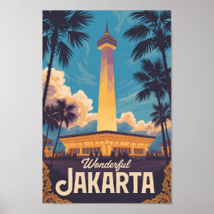 Poster Jakarta Indonésie Illustration Voyage Art Vintage
