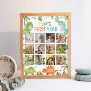 Poster Jalon de photo d'anniversaire de dinosaure mignon 