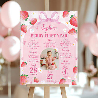 Poster Jalon de première photo d'anniversaire de fraise