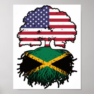 Poster Jamaïque Américain Jamaïcain USA Drapeau Racines d