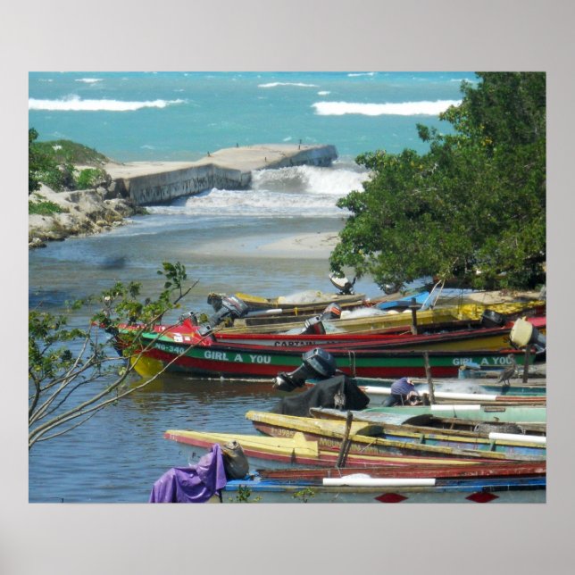 Poster Jamaïque Bateaux de pêche Negril River Photographi (Devant)