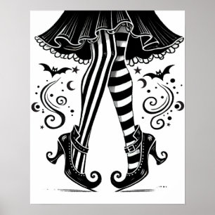 Poster Jambes de Sorcière Noir & Blanc Fantaisie Hallowee