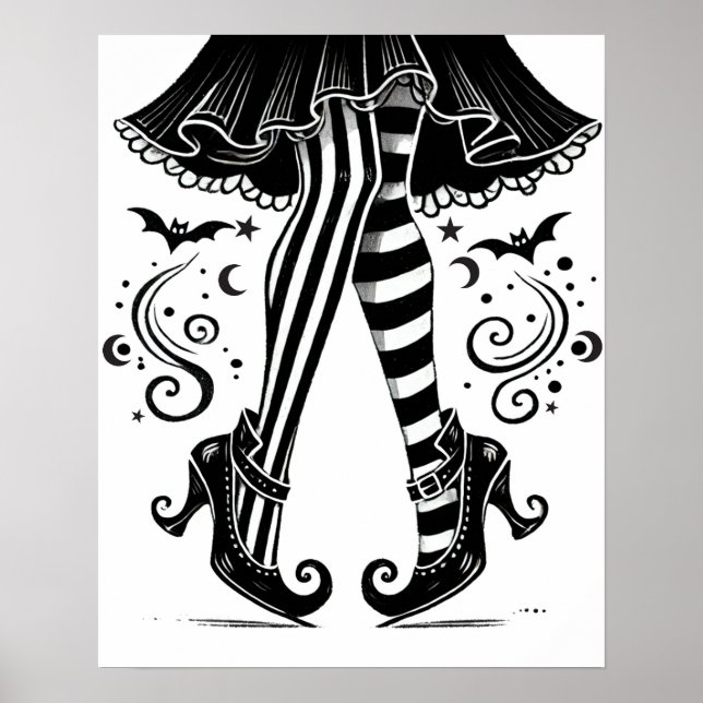 Poster Jambes de sorcières noires et blanches Halloween l (Devant)