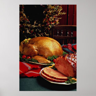 Poster Jambon cuit au four délicieux, dinde de rôti