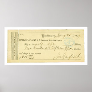 Poster James Garfield Signed Check du 25 janvier 1877