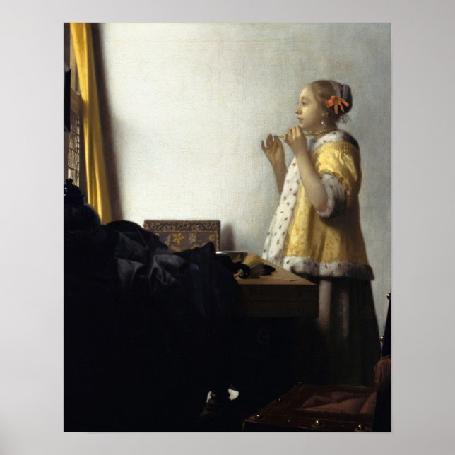 Poster Jan Vermeer, jeune femme avec un collier de perles (Devant)