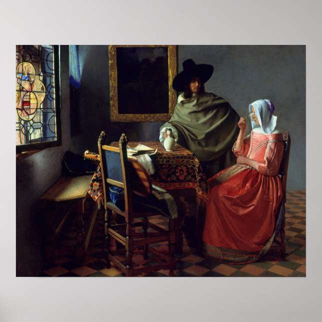 Poster Jan Vermeer - Le verre de vin (Devant)