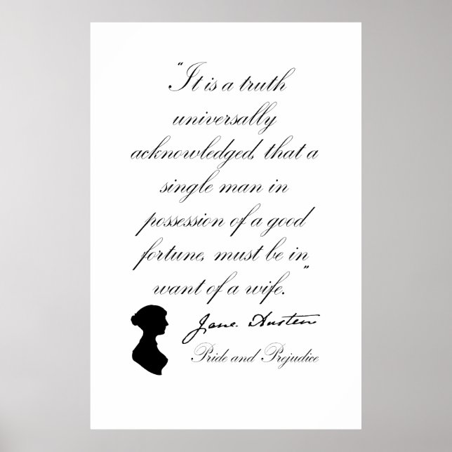 Poster Jane Austen Fierté et citation de préjugé (Devant)