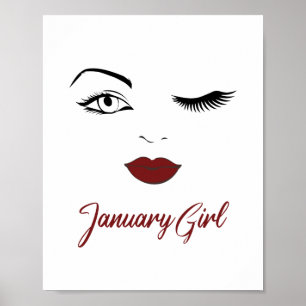 Poster Janvier Les Yeux Des Lèvres Rouges Cutes Se Réveil