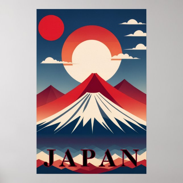 Poster Japan Mount Fuji Geometric Travel Red Sun (Devant)