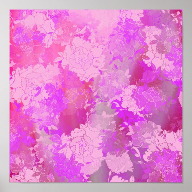 Poster Japanese flowers pink patterns (Devant)