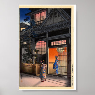 Poster Japanese kasamatsu night village art