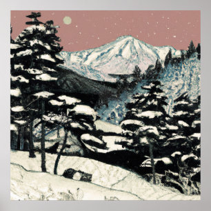 Poster japanese mountain winter landscape
