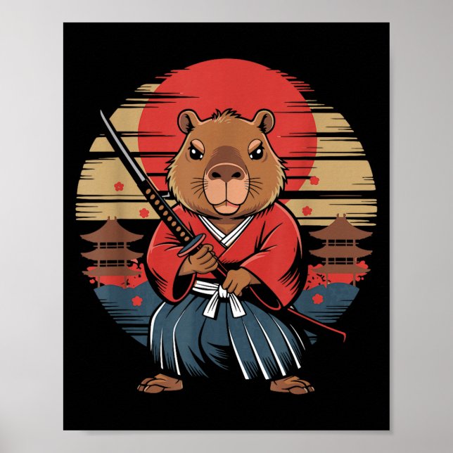 Poster Japanese Samurai Capybara  (Devant)