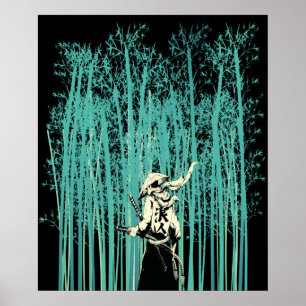 Poster Japanese Sword Man in the Bamboo Forest Samurai