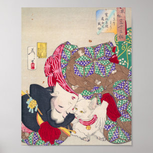 Poster Japanese woman and cat art - Taiso Yoshitoshi - 10
