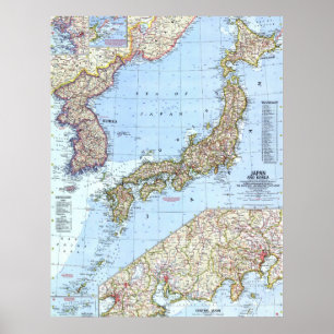 Poster " Japon et Corée : 1960 Carte détaillée ...