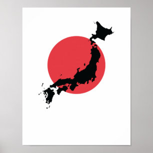 Poster Japon Flagge Kartenumriss