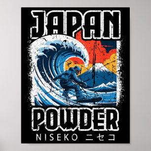 Poster Japon hokusai snowboard niseko japonais katakan