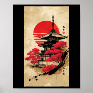 Poster Japon Kyoto Tokyo Temple Temple Temple Temple japo