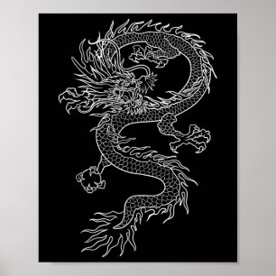 Poster Japon tatouage de dragon Dessin traditionnel japon