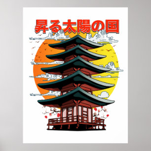 Poster japon, terre du logo du temple du soleil levant